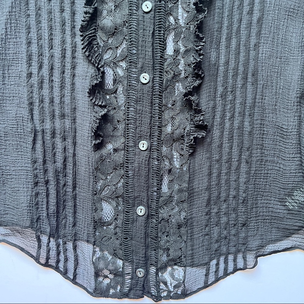Rebecca Taylor Long Sleeve Silk and Lace Top Long Sleeve Sheer Victorian Sz 0 - Picture 14 of 16
